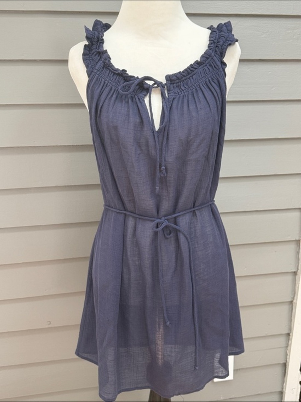 J Crew Navy Flutter Beach Tunic Ruffle Tie-Neck Small